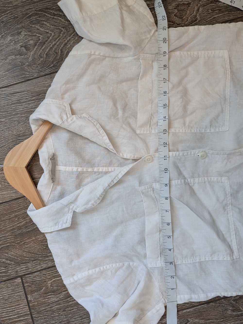 Everlane White Linen Short Sleeve Button Up Shirt Medium Boxy Collared - Picture 5 of 8